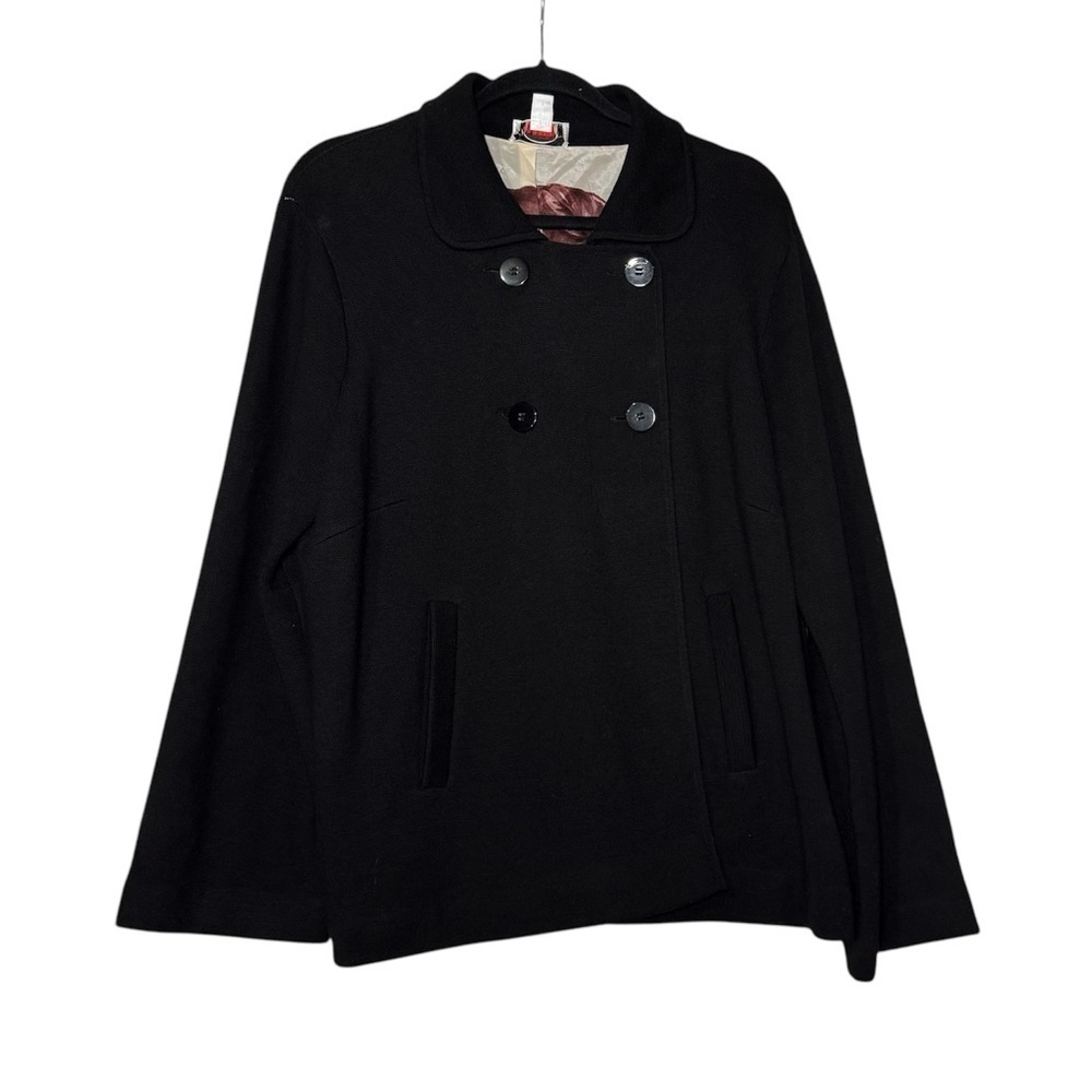 Talbots Double Breasted Jacket Black Merino Wool Size 1X Knit Classic Careerwear